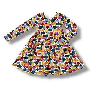 Hanna Andersson Girls 12 Skater Dress Colorful Pumpkins Cotton Blend Pockets
